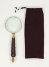 mr48108.Brass Magnifyling Glass, Wooden Handle, Velvet Pouch.