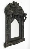 sh7100b Carved Wooden Jharoka With Mirror, Burned Finishing