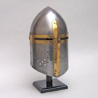 Armor helmet. sugarloaf. Made of 16 to 18 guage steel with brass lining.