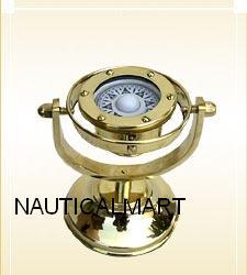 Medieval Epic 5 Brass Gimbals Nautical Fully Functional Directional  Compass with Wooden Base Stand & Rotating Axis, …