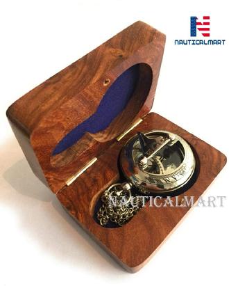 Nautical Brass Sundial Push Button Compass Handmade Marine Pocket Compass Decor 