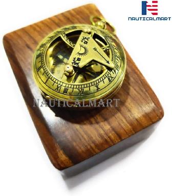 Details about   Antique Maritime Brass Triangular Sundial Compass with Beautiful Wooden Box Gift 