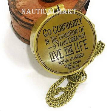 Directional Grow Old with ME Engraved Brass Compass ON Chain with Leather CASE 
