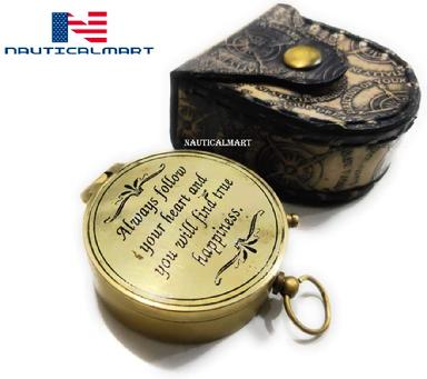 Details about   Directional custom engraved marine pocket brass compass with leather case gift 