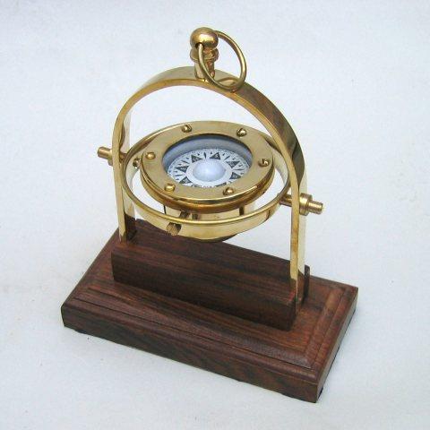 Medieval Epic 5 Brass Gimbals Nautical Fully Functional Directional  Compass with Wooden Base Stand & Rotating Axis, …